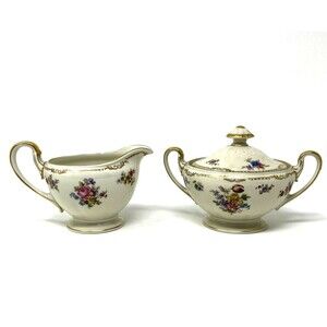 Bavaria Tirschenreuth Sugar Bowl and Creamer set  Floral Germany US Zone
